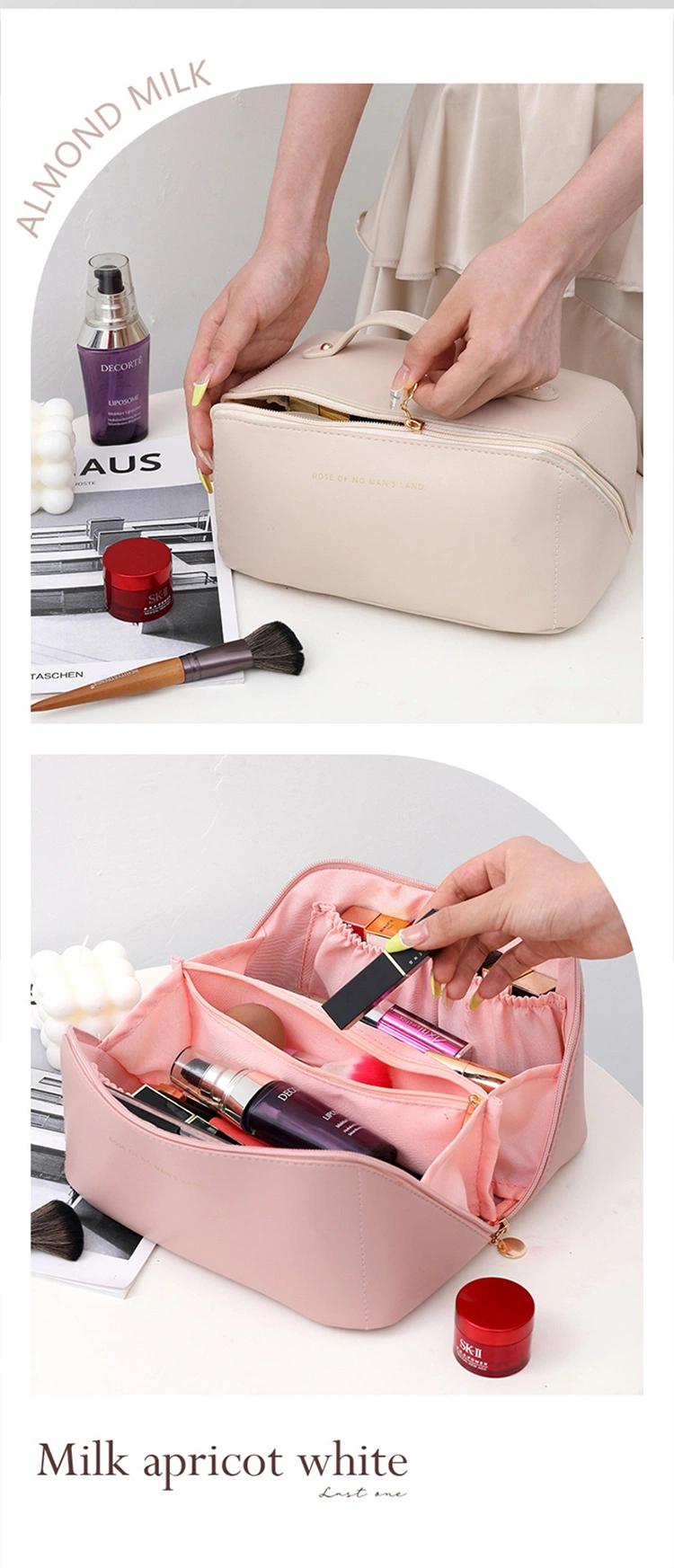 Custom Cheap Portable Travel Leather Upgraded PU Waterproof Toiletry Cosmetic Makeup Beauty Bag