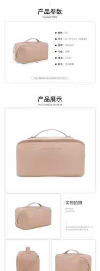 Reise-Kosmetiktasche mit großem Fassungsvermögen, tragbare Make-up-Tasche lässt sich flach öffnen für wasserdichtes PU-Leder, multifunktionale Aufbewahrungs-Make-up-Tasche für Damen